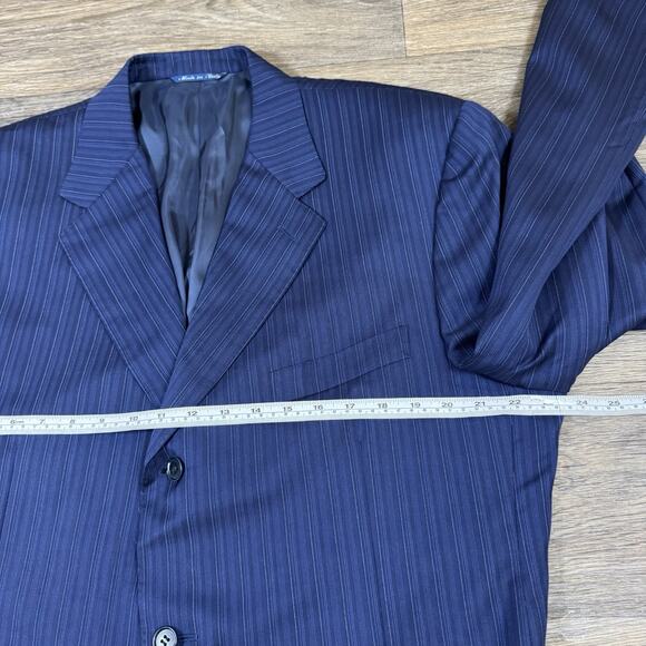 Read*** Canali 2 Piece Suit US 44L Pants 36x32 Blue Striped 100% Wool Two Button - Picture 4 of 16